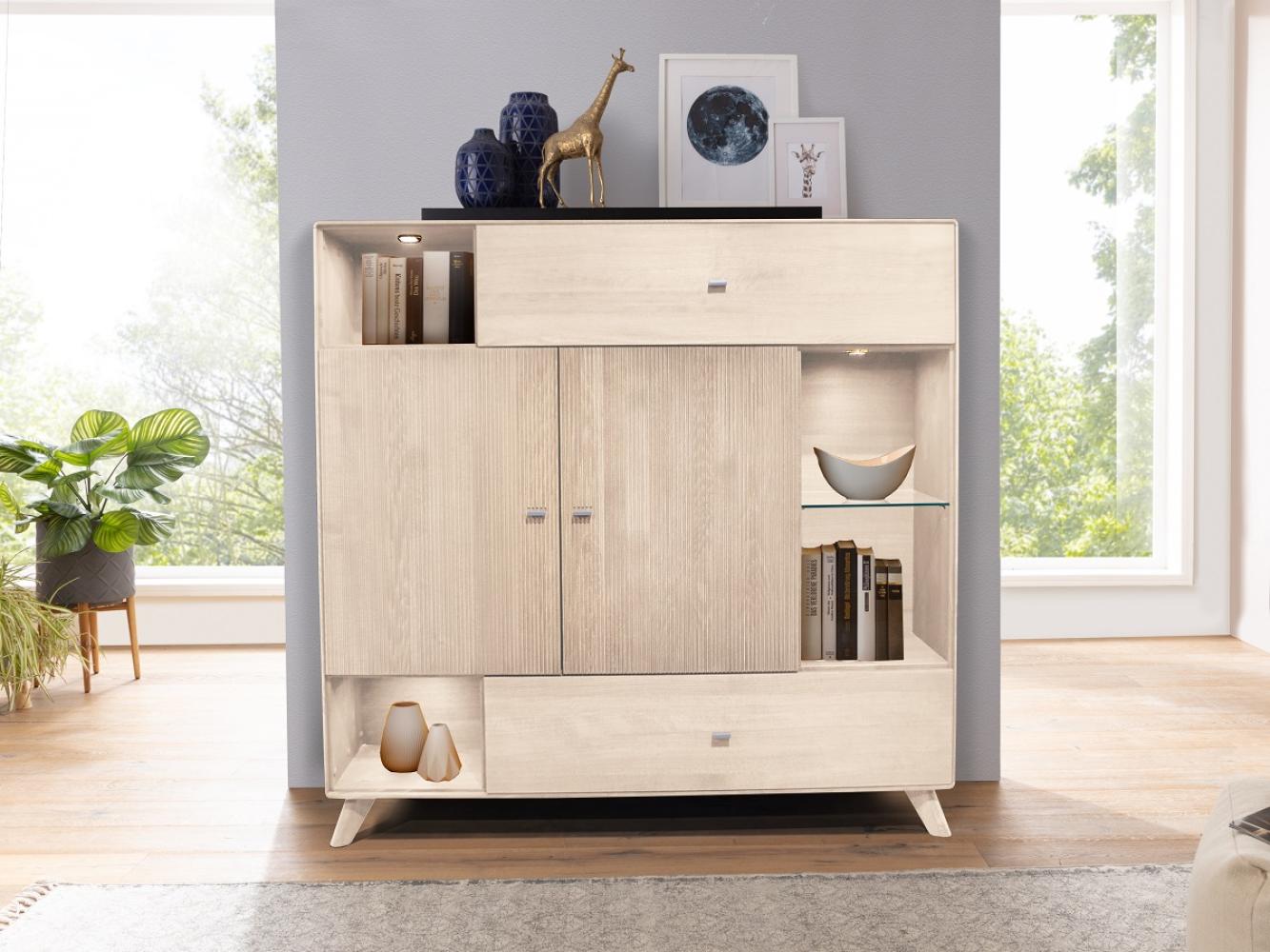 Highboard 157x145cm "Lugano" Kernbuche massiv Ivory geölt Bild 1