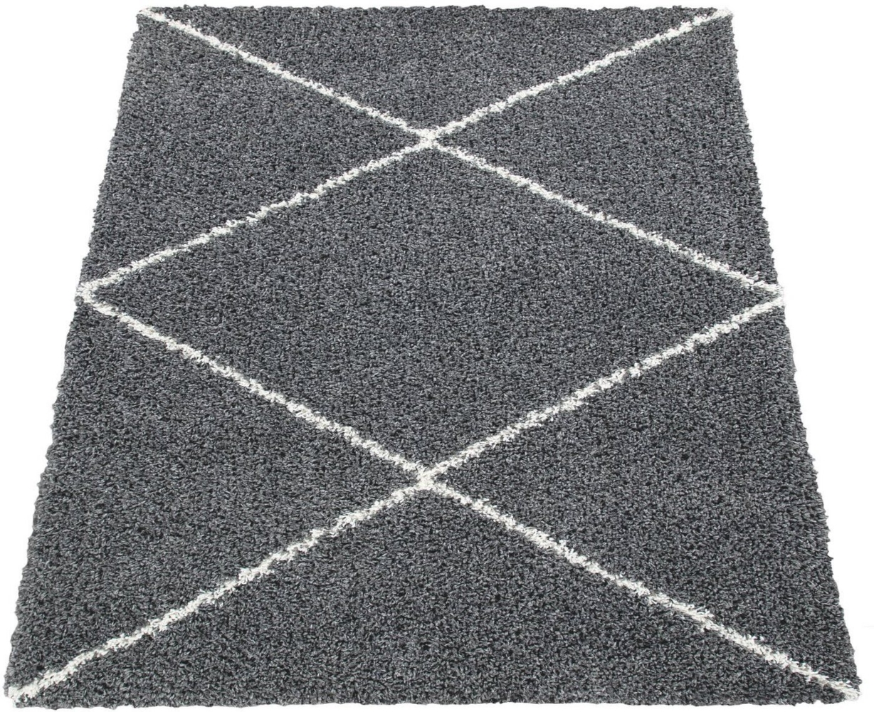 Paco Home Hochflor-Teppich Kalmar 442, rechteckig, Höhe: 40 mm, Scandi Design, Rauten Muster, weich & kuschelig Bild 1