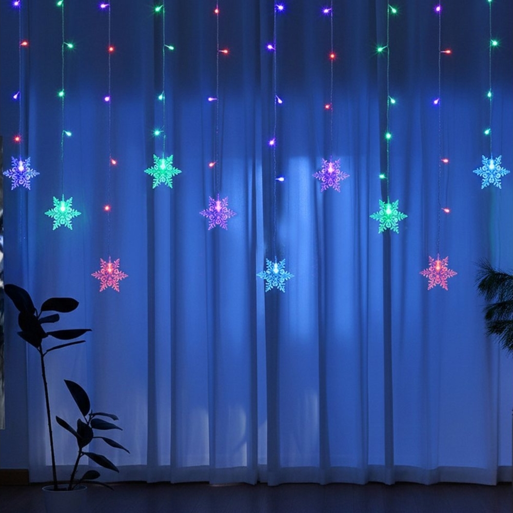 Merry 2024 LED-Lichterkette LED Lichtervorhang Lichterketten,Schneeflocke LED Vorhang Lichter, 8 Modi, Speicherf,chneeflocken Lichterkette Bild 1