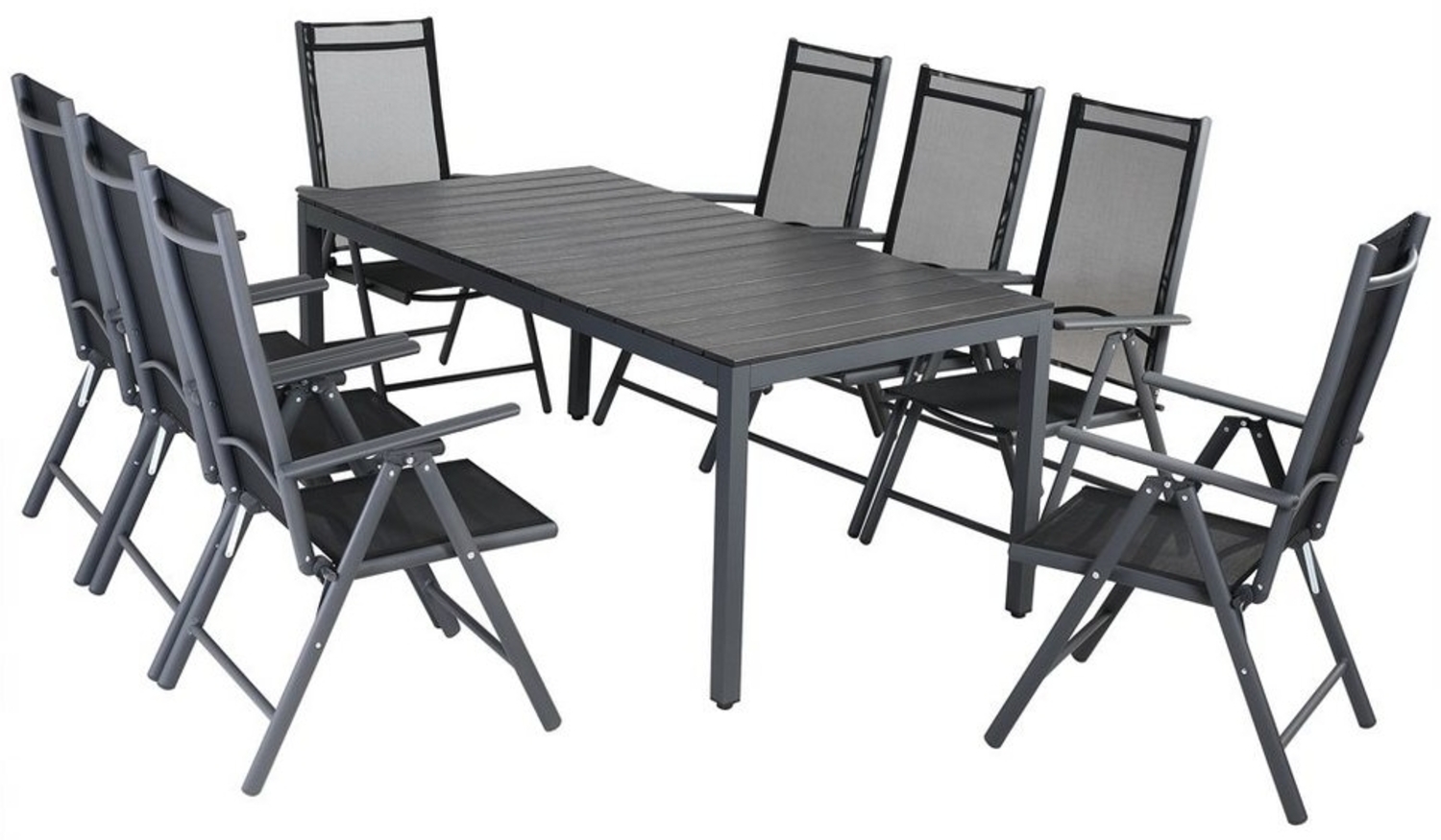 Casaria Garten-Essgruppe WPC Bern, (9-tlg), Aluminium 8-fach Verstellbar Hochlehner Stühle Klappbar WPC Bild 1