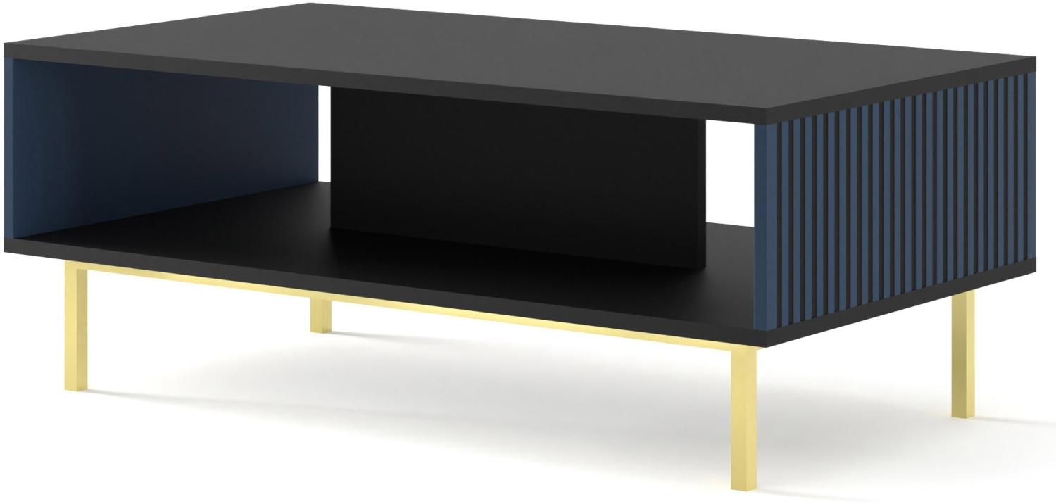 Domando Couchtisch Montegrotto Modern Breite 90cm, besondere Fräsoptik, goldenes Gestell in Schwarz Matt Kobaltblau und Goldgestell Bild 1