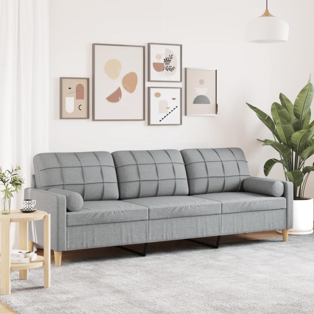 vidaXL Sofa 3-Sitzer mit Zierkissen Hellgrau 210 cm Stoff 3278201 Bild 1