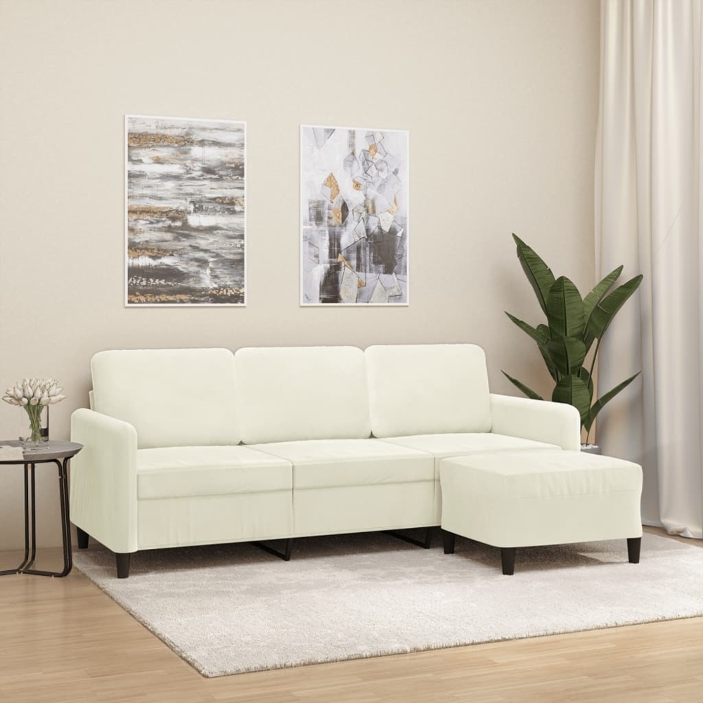 vidaXL 3-Sitzer-Sofa mit Hocker Creme 180 cm Samt 3201182 Bild 1