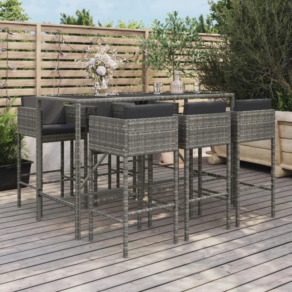 vidaXL 7-tlg. Gartenbar-Set mit Kissen Grau Poly Rattan 3200653 Bild 1