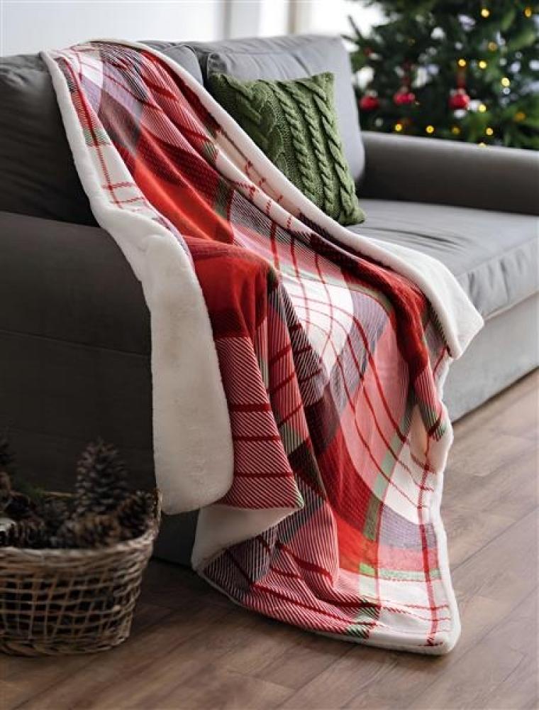 Kuscheldecke "Weihnachtskaro" weich, 130x160 cm, kariert, Flanell Decke, Sofadecke, Couchdecke, Wohndecke Bild 1