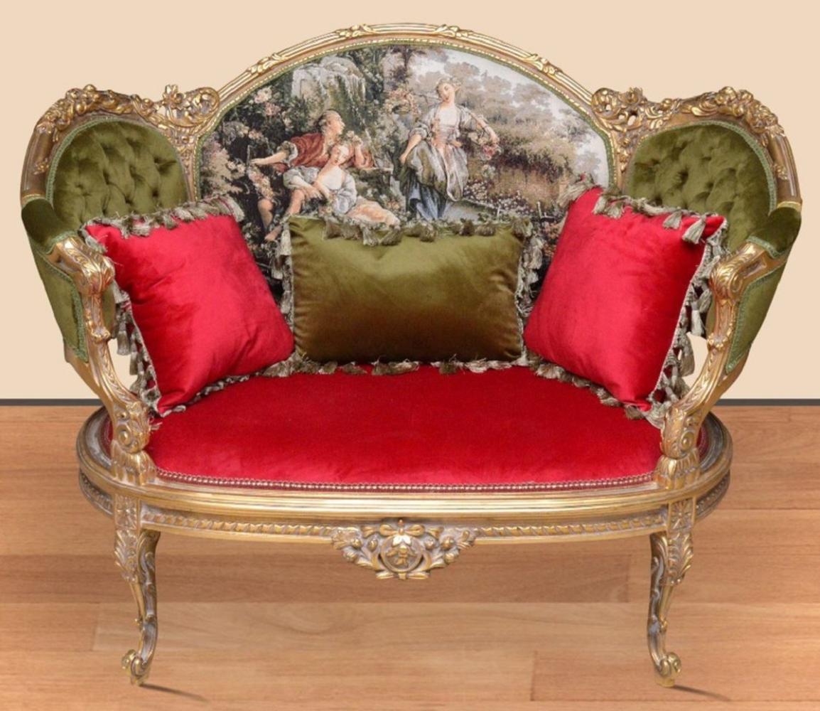 Casa Padrino Barock Sofa Grün / Rot / Mehrfarbig / Gold - Handgefertigtes Wohnzimmer Sofa im Barockstil - Barock Wohnzimmer Möbel Bild 1