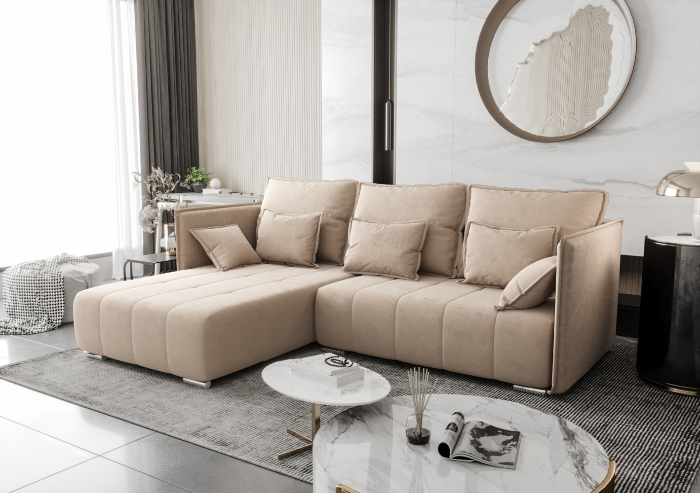 AX LIVING Beige Ecksofa mit Schlaffunktion Florinna 248cm L-Form Bild 1