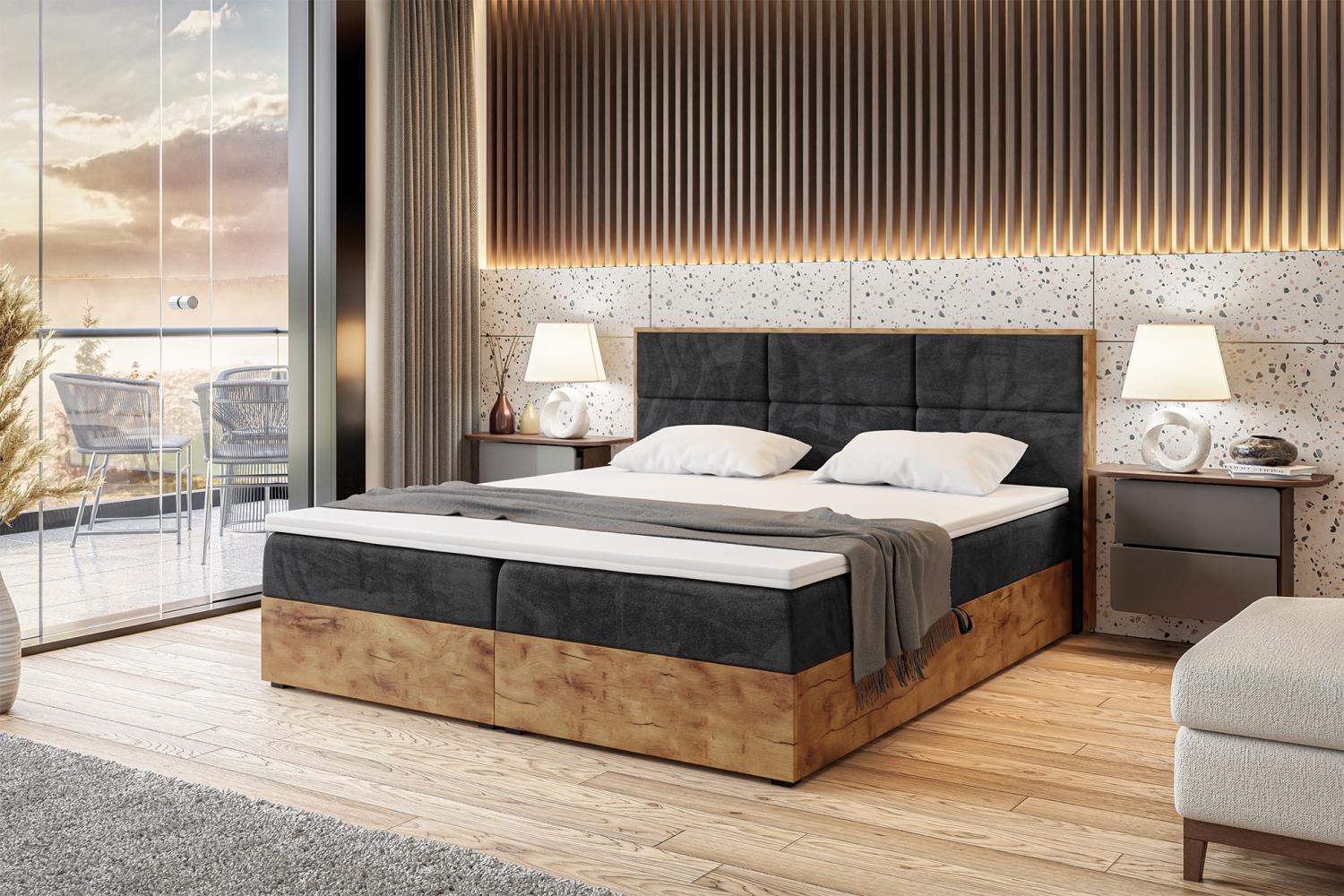 MEBLINI Boxspringbett LOFTY 2 200x200 cm mit Bettkasten - H3/Schwarz Samt Polsterbett - Doppelbett mit Topper & Taschenfederkern-Matratze Bild 1