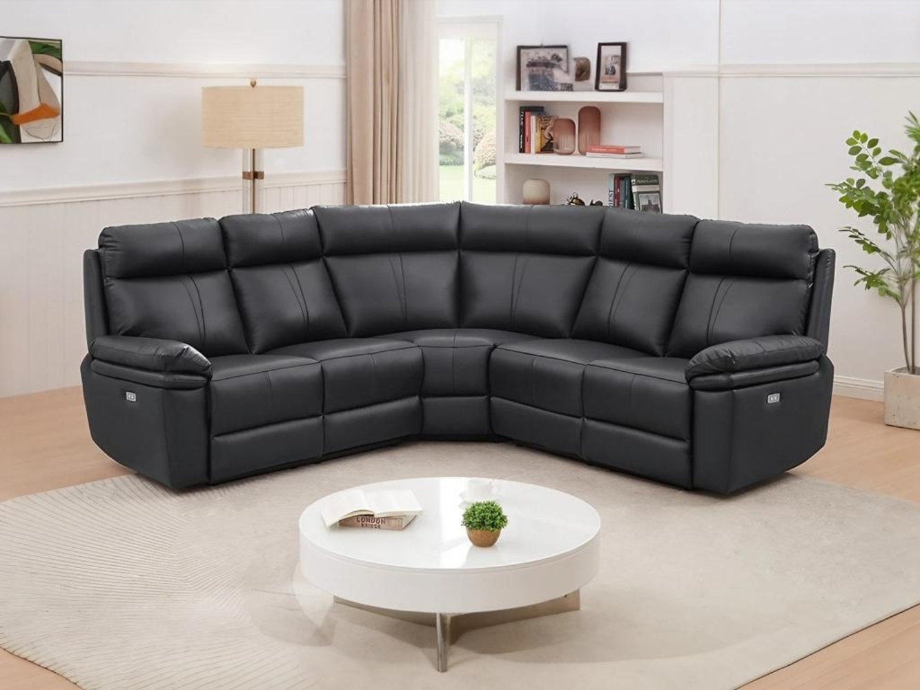 Vente-unique - Eckrelaxsofa elektrisch - Leder - Schwarz - MESOLA Bild 1