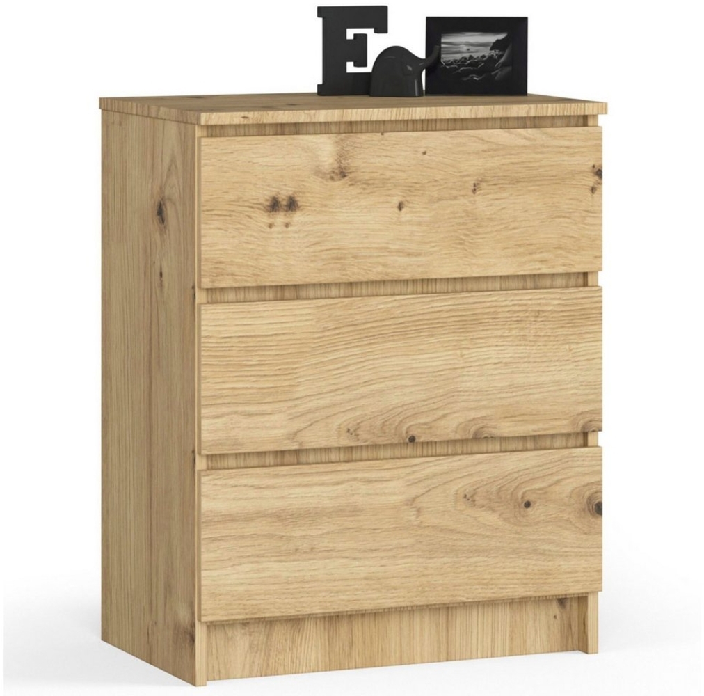 Home Collective Kommode 60 cm breit Holz Highboard Sideboard für Flur Schlafzimmer Wohnzimmer (Kommode Schlafzimmer Kommode mit Schubladen Holz Schrank), Kinderzimmer Organizer, 77 cm hoch mit 3 Schubladen Artisan Eiche Bild 1