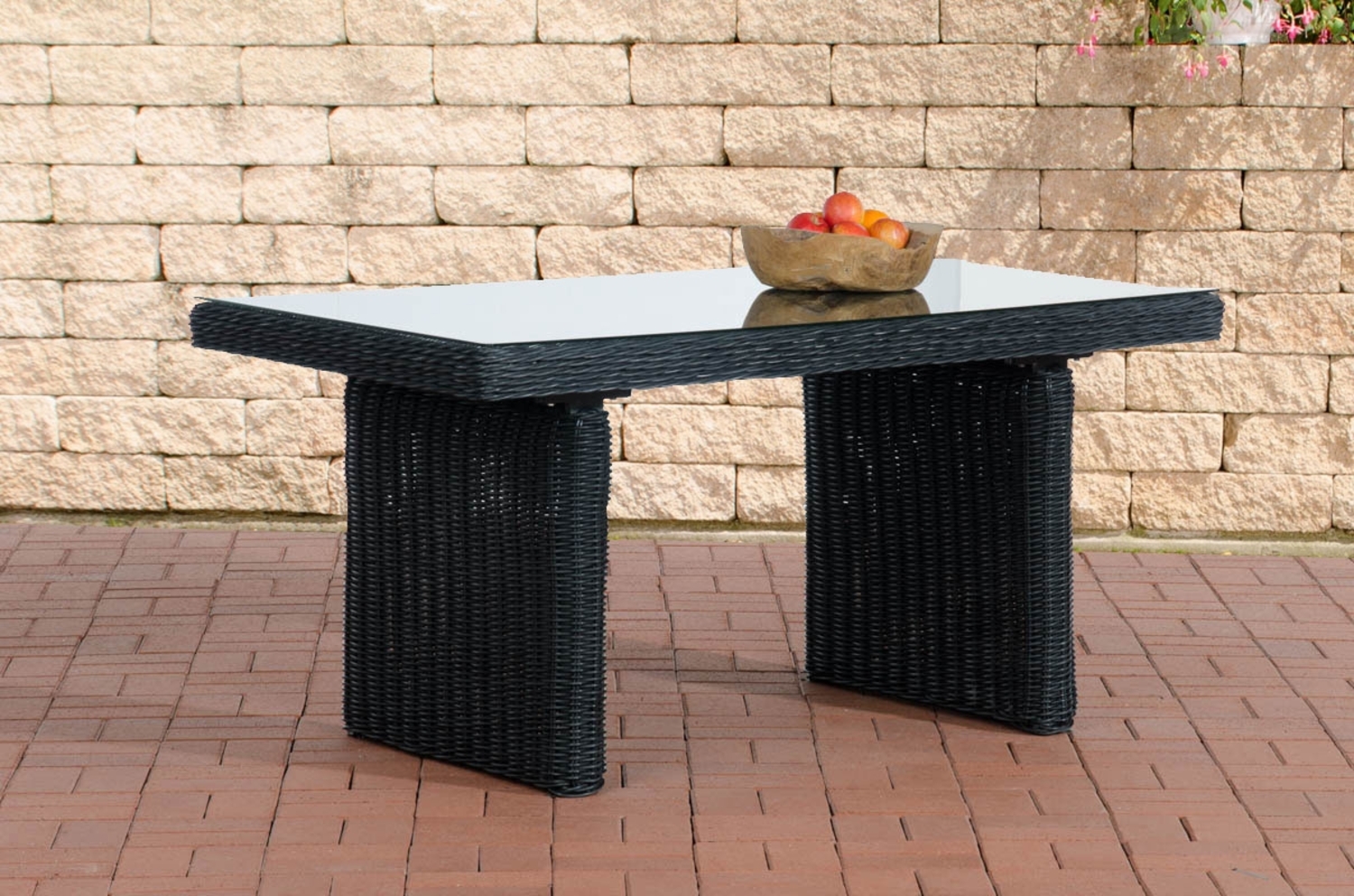 CLP Polyrattan Esstisch Fisolo 5mm Rundrattan Glasplatte 5 mm Sicherheitsglas,schwarz Bild 1