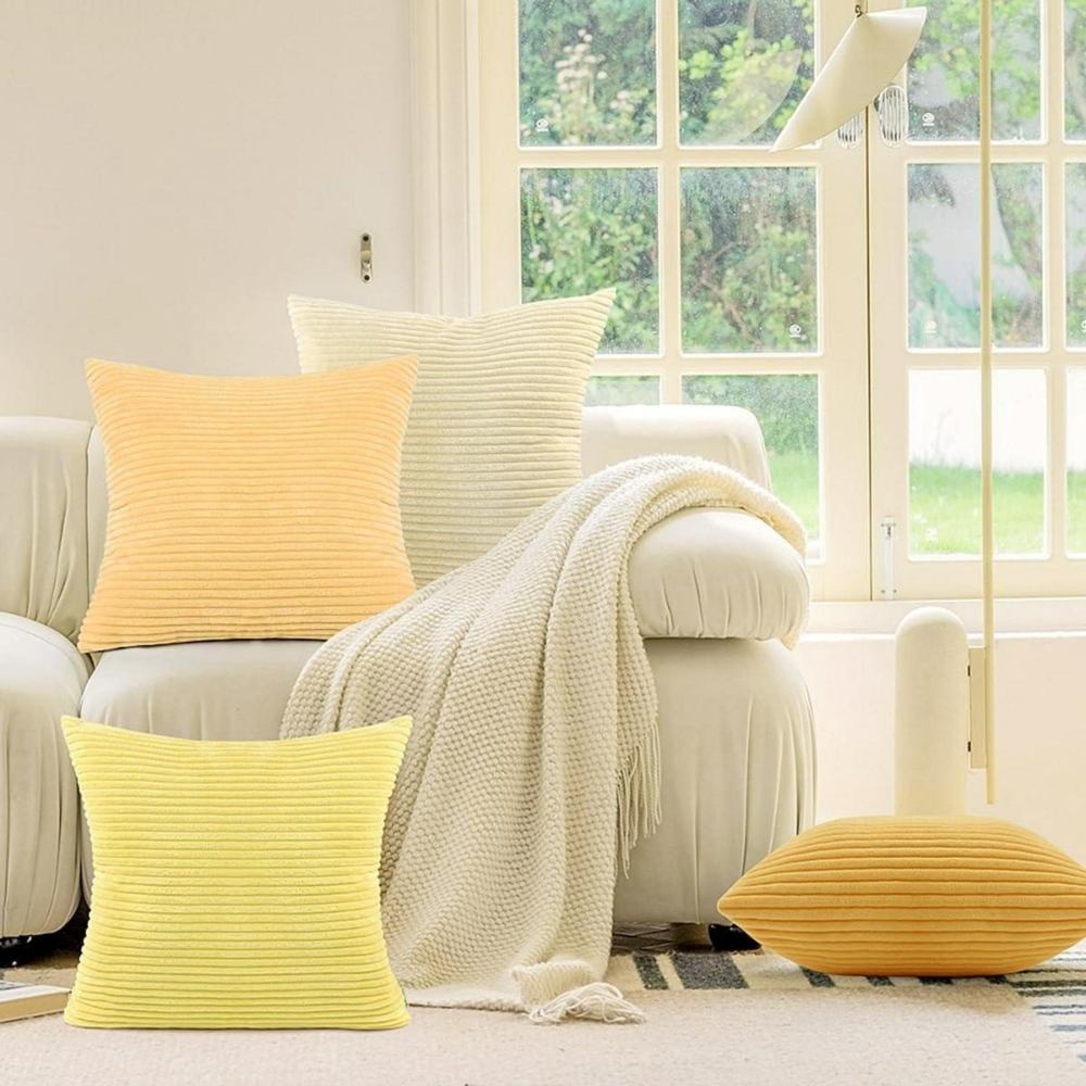 Philorn Kissenbezug 45x45cm Kordsamt Dekokissen 4er Set Beige Gelb Orange Bild 1