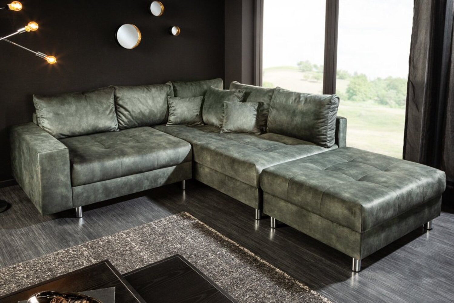 riess-ambiente Ecksofa KENT 220cm moosgrün, Einzelartikel 1 Teile, Wohnzimmer · Microvelours · L-Form · Ottomane beidseitig · Design Bild 1