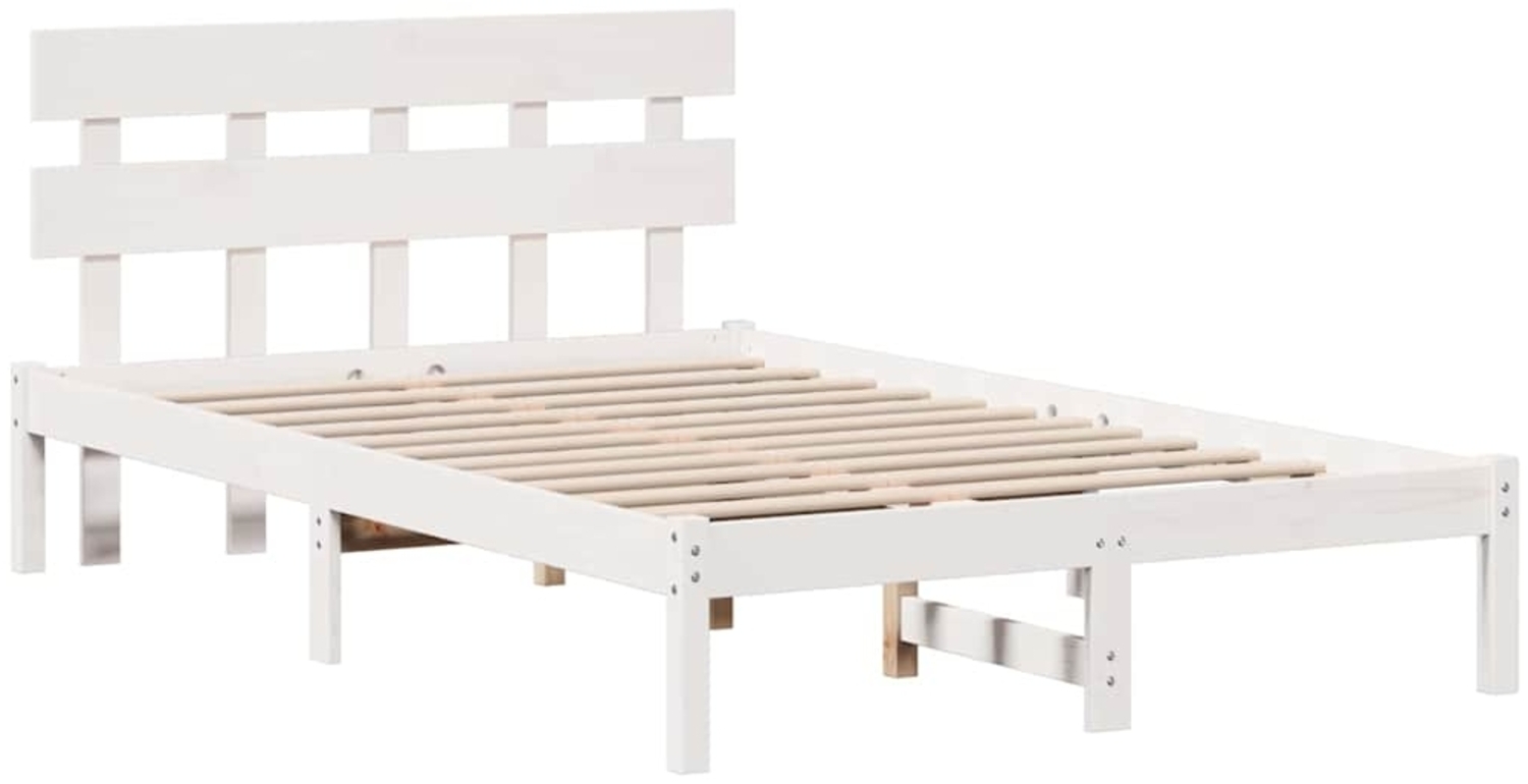 vidaXL Bettgestell mit Kopfteil Weiß 140 x 190 cm Massivholz Kiefer 872171 Bild 1