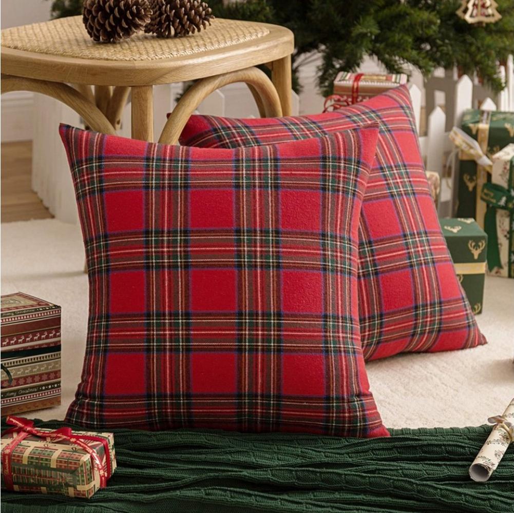 BYSURE Kissenbezug, (2 Stück), 2er-Set Weihnachtskissenbezug, schottischen Tartan Streifen, 45×45cm Bild 1