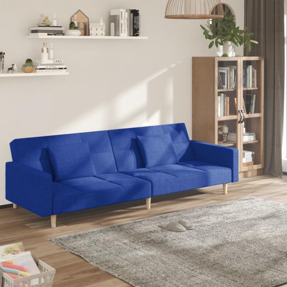 vidaXL Schlafsofa 2-Sitzer mit 2 Kissen Blau Stoff Bild 1