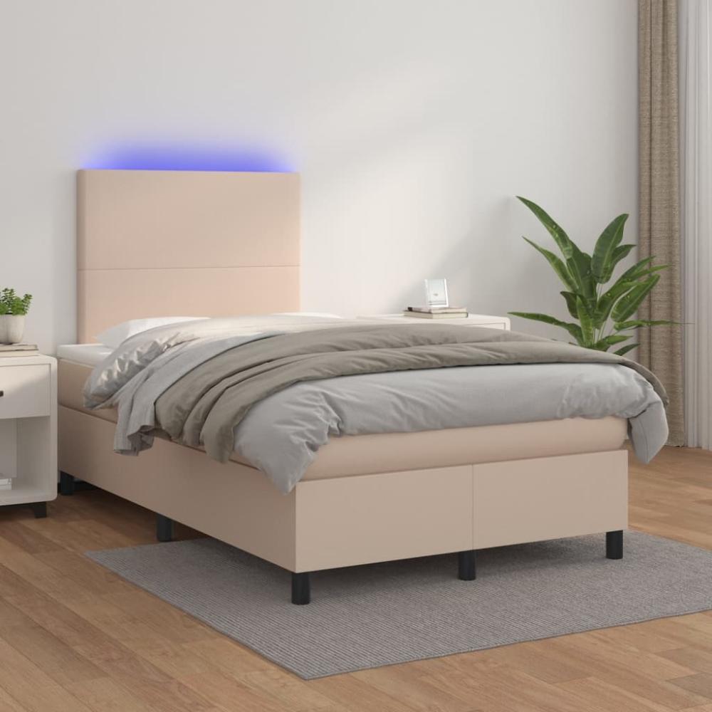 vidaXL Polsterbett mit Matratze & LED Cappuccino-Braun 120x200cm [3135818] Bild 1