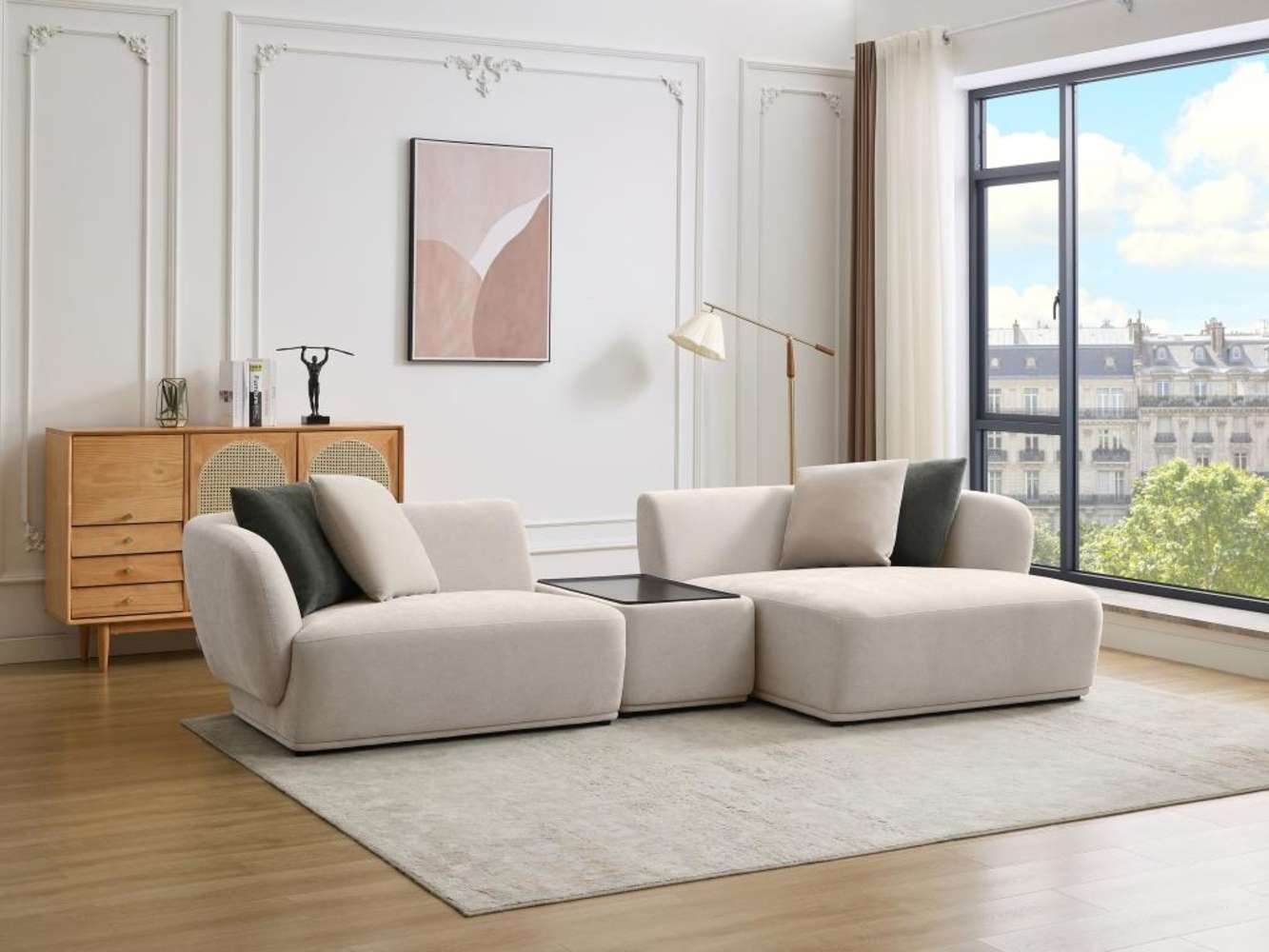 Vente-unique - Ecksofa mit Ablage - Ecke rechts - beliebig kombinierbar - Stoff - Beige - RANASO Bild 1