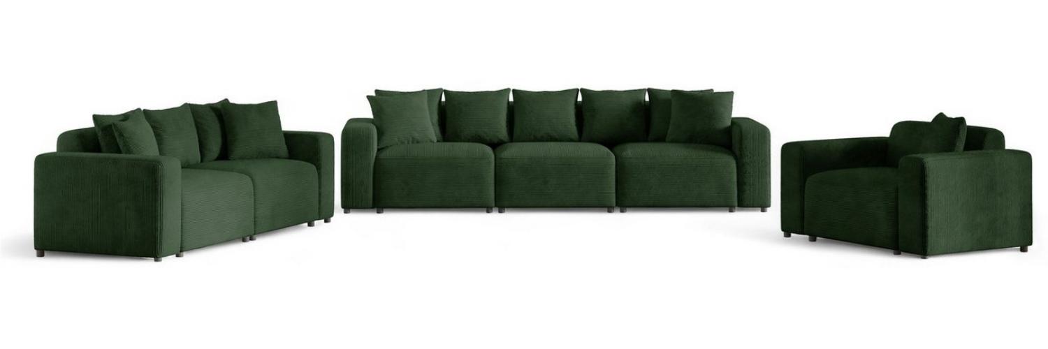 Sofaset Designersofas MEGAN 3-2-1 in Stoff Poso Dunkelgrün Bild 1