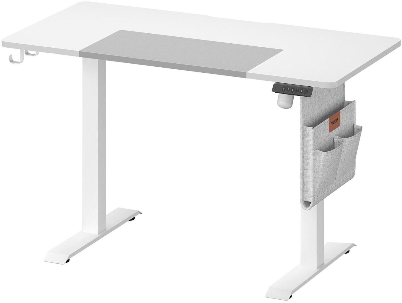 Vasagle Höhenverstellbarer Schreibtisch elektrisch, 72-120 cm, Tischplatte 60 x 120 cm, Memory-Funktion mit 3 Höhen, mit Organizer und Haken, mattweiß-taubengrau Bild 1