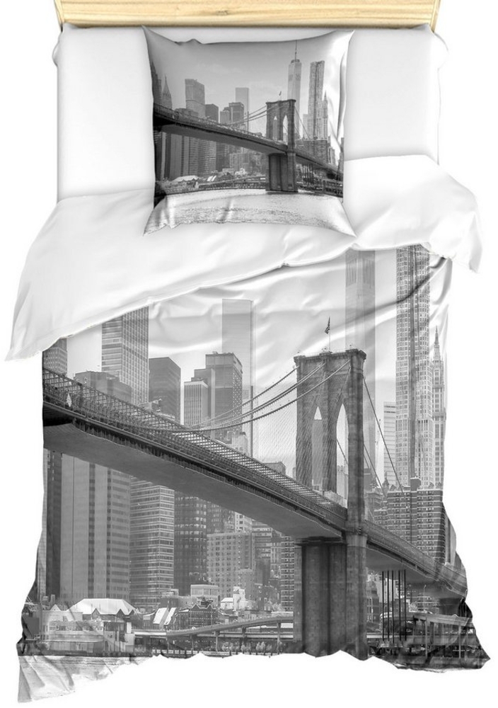 Abakuhaus Bettwäsche Milbensicher Allergiker geeignet mit Kissenbezug, Microfaser, New York Brooklyn Bridge USA Bild 1