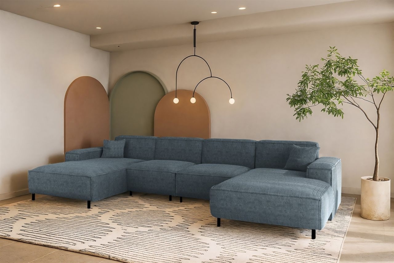 Wohnlandschaft Sofa U-Form GLORIA in Stoff Scala Blau Bild 1