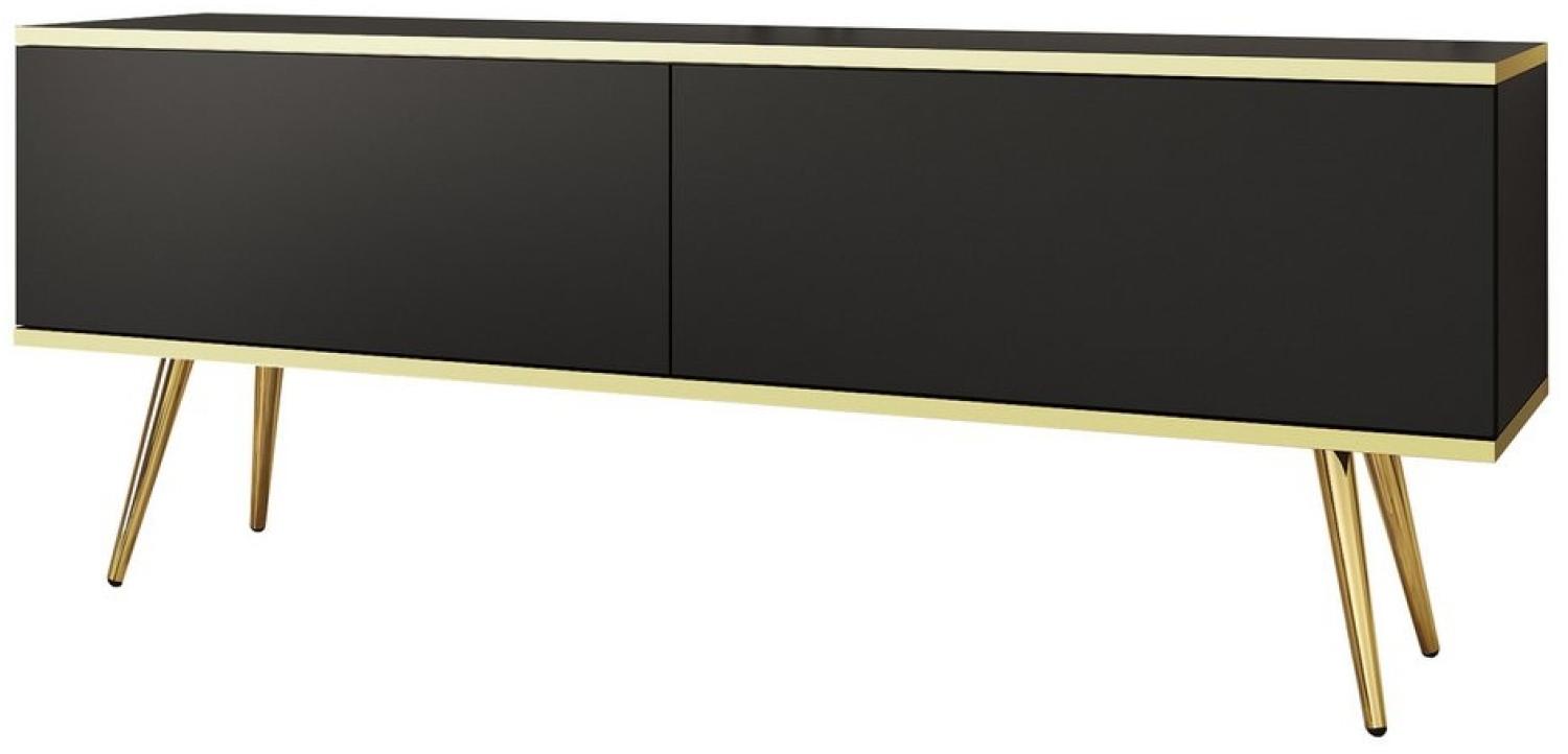 MOEBLO TV-Board DAYN NEW (Lowboard Fernsehtisch TV Bank TV Tisch Fernseher Tisch TV Möbel, goldene/schwarze Metallbeine), 135/175x30x32 Bild 1