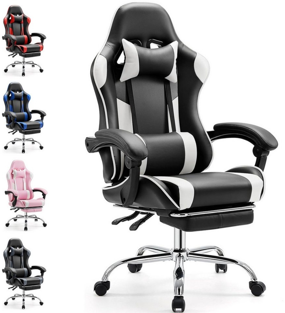 DUMOS Gaming-Stuhl Gaming Stuhl, Ergonomischer Bürostuhl mit Fußstütze, E-Sportstuhl, Gepolstert mit verstellbare Lendenkissen, Kopfkissen und Armlehnen Bild 1