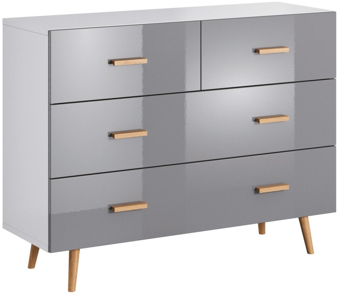 Schubladenkommode "Brillo" Sideboard 120cm grau Hochglanz weiß artisan eiche Bild 1