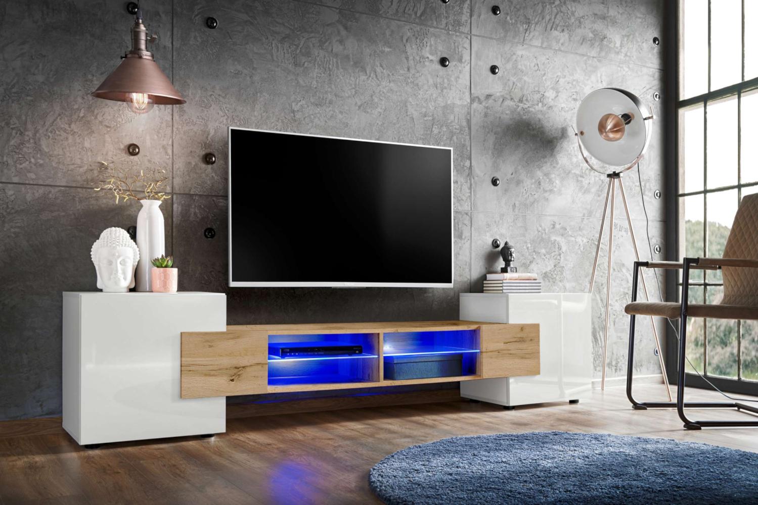 99rooms Seoul Lowboard I Weiß Wotan Eiche ohne LED-Beleuchtung Bild 1