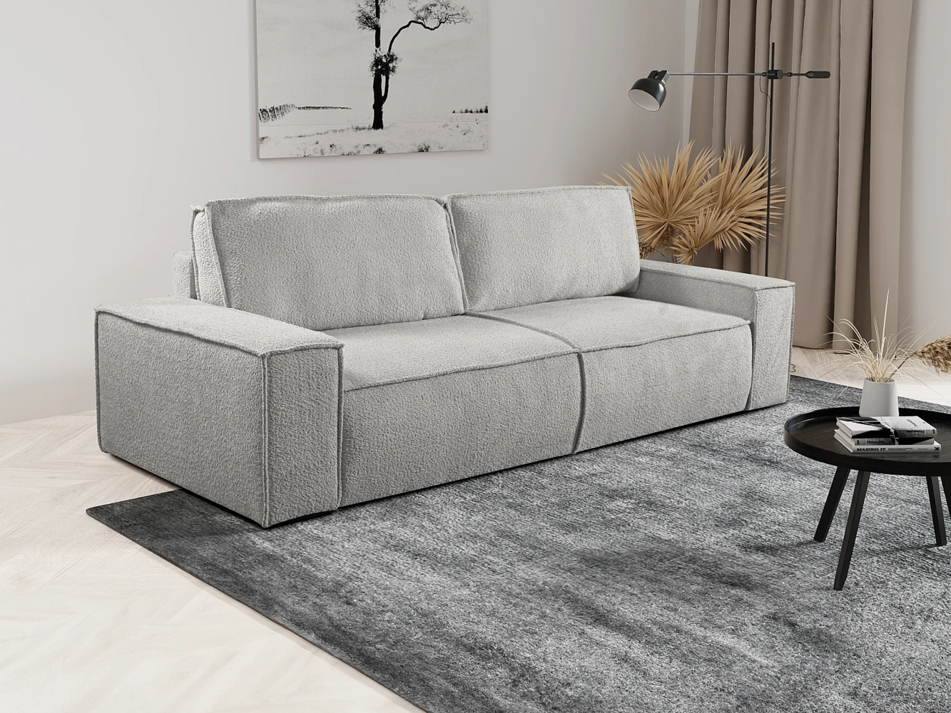 Vente-unique - Schlafsofa 4-Sitzer - Bouclé-Stoff - Grau - AMELIA Bild 1