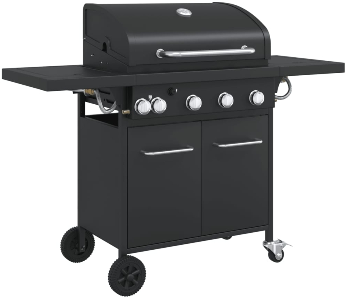 vidaXL Gasgrill, mit 5 Flammen, Pulverbeschichteter Stahl Schwarz, 136,5 x 55,5 x 109 cm Bild 1