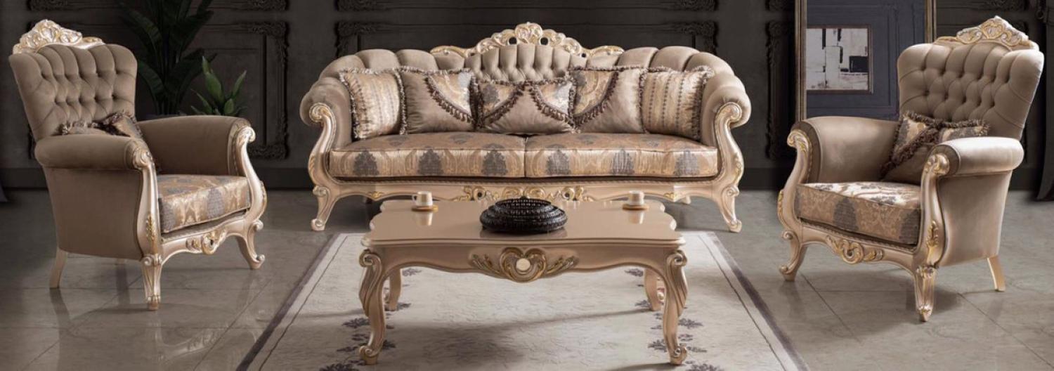 Casa Padrino Luxus Barock Wohnzimmer Set Taupe / Bronze / Gold - 2 Sofas & 2 Sessel & 1 Couchtisch - Wohnzimmer Möbel im Barockstil - Edel & Prunkvoll Bild 1