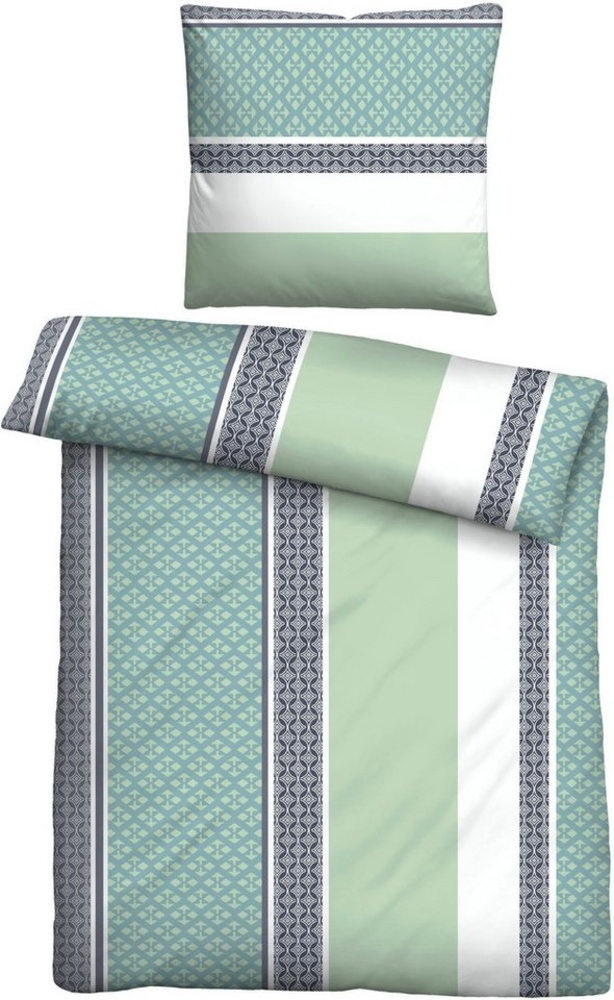 Traumhaft schlafen - Castell - Markenbettwäsche Nicki Bettwäsche 0380839 LÄNGSSTREIFEN, taubenblau, 1x 135x200 cm + 1x 80x80 cm Bild 1