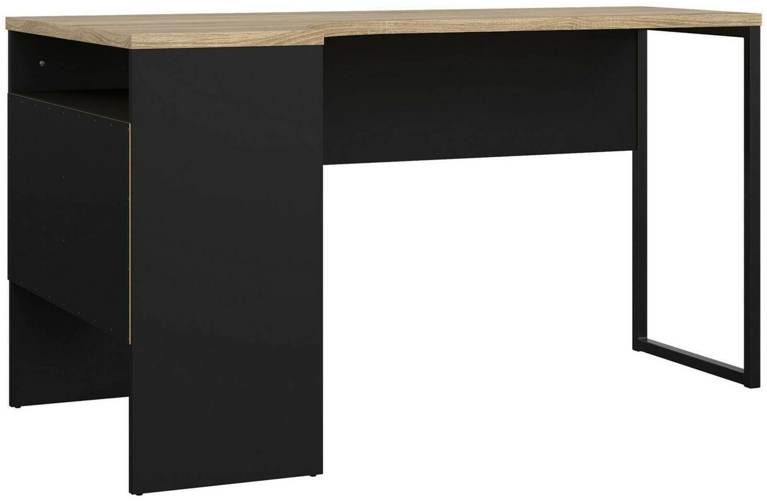 Dmora Schreibtisch Moire, Mehrzweckschreibtisch, Bürotisch für PC, Eckschreibtisch, 145x81 h77 cm, Schwarz und Eiche Bild 1