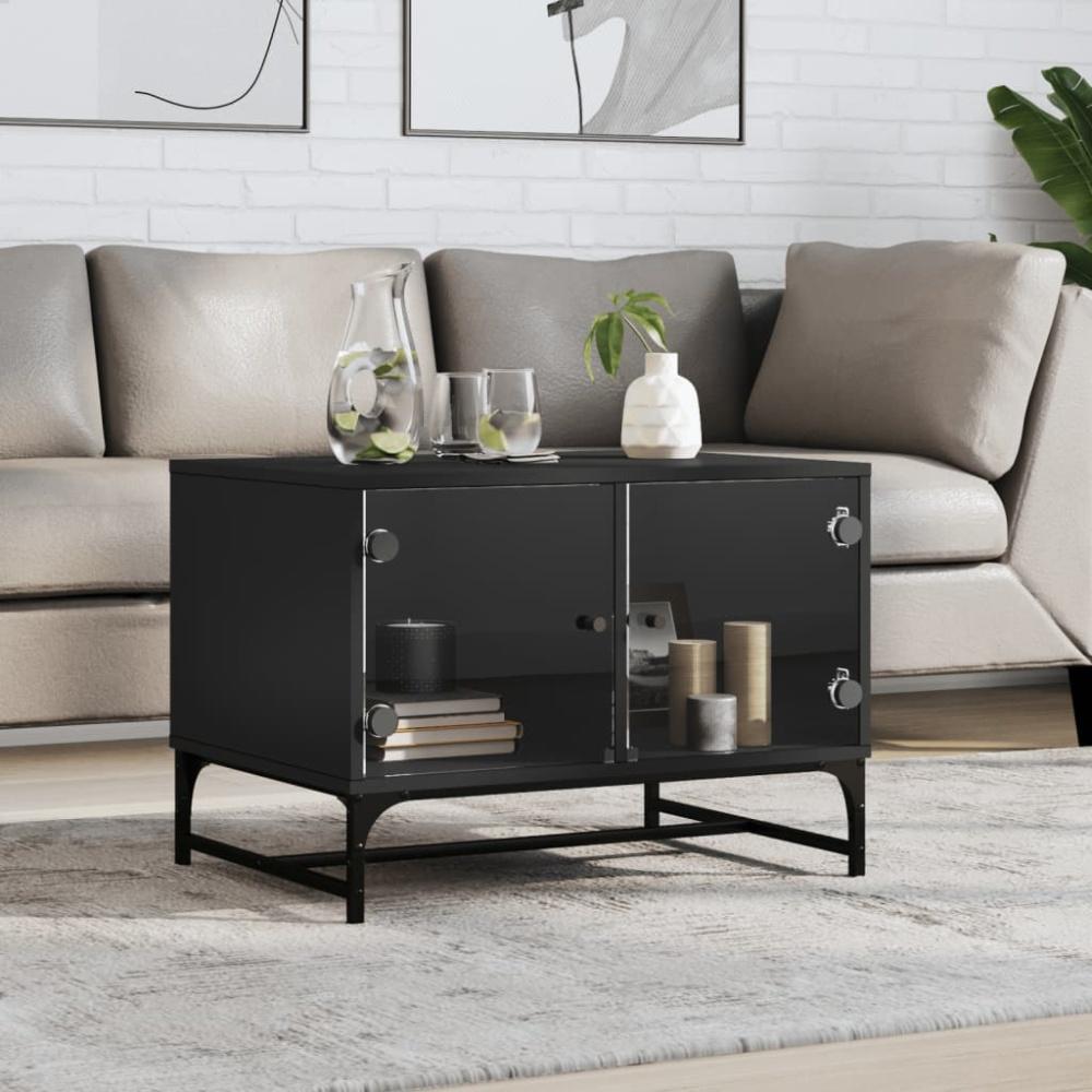 vidaXL Couchtisch mit Glastüren Schwarz 68,5x50x50 cm 836540 Bild 1