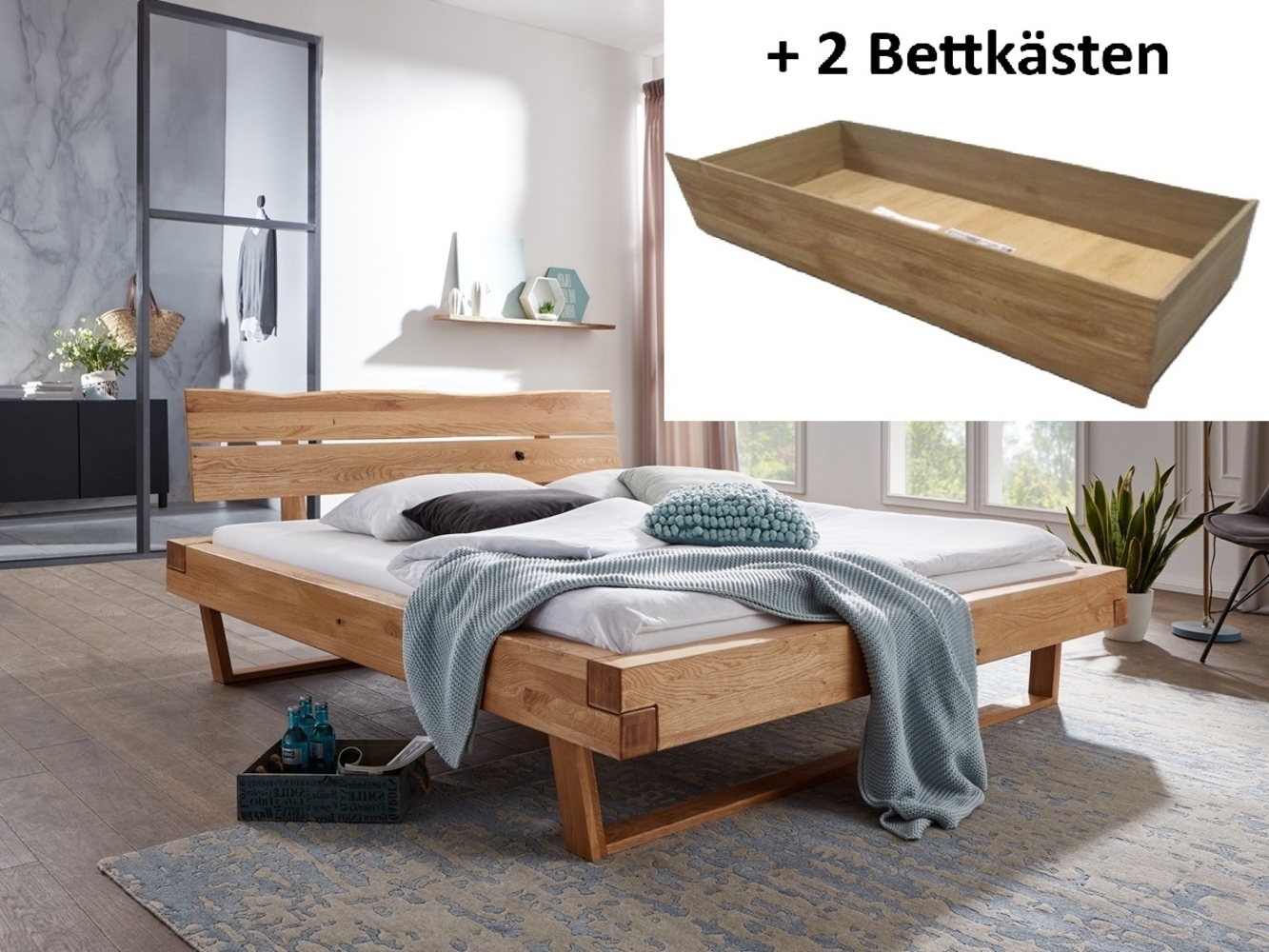 Doppelbett mit Bettkästen 160x200cm 'Silva' Wildeiche massiv geölt Bild 1