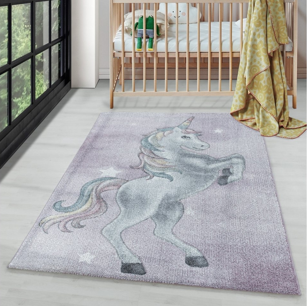 Carpettex Kinderteppich Einhorn-Design, Läufer, Höhe: 11 mm, Teppich Kinderzimmer Einhorn-Design Violett Teppich Pflegeleicht Bild 1