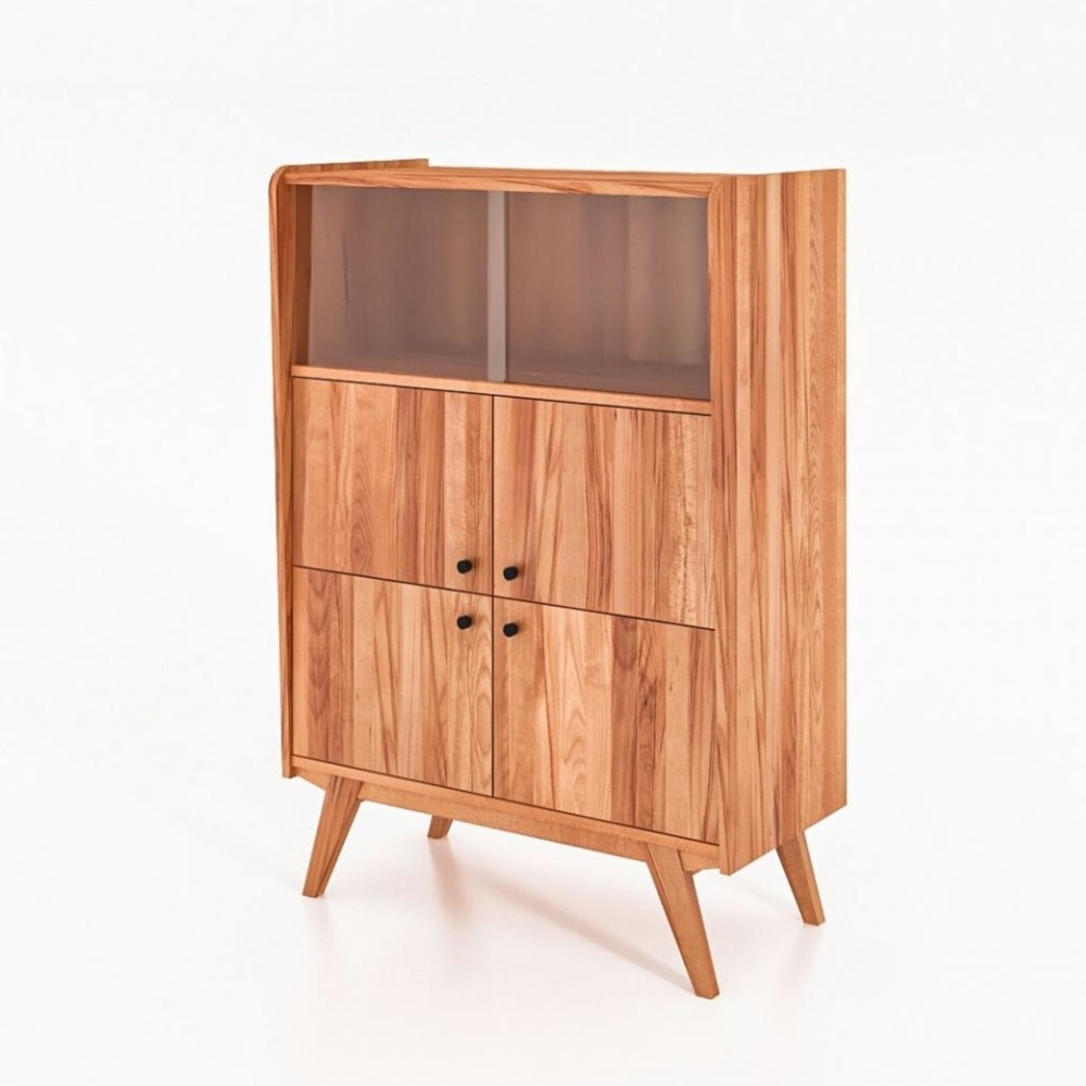 Anrichte Jetro Kernbuche massiv 100x143x50 cm 4 Türen 1 offenes Fach mit Glas Bild 1