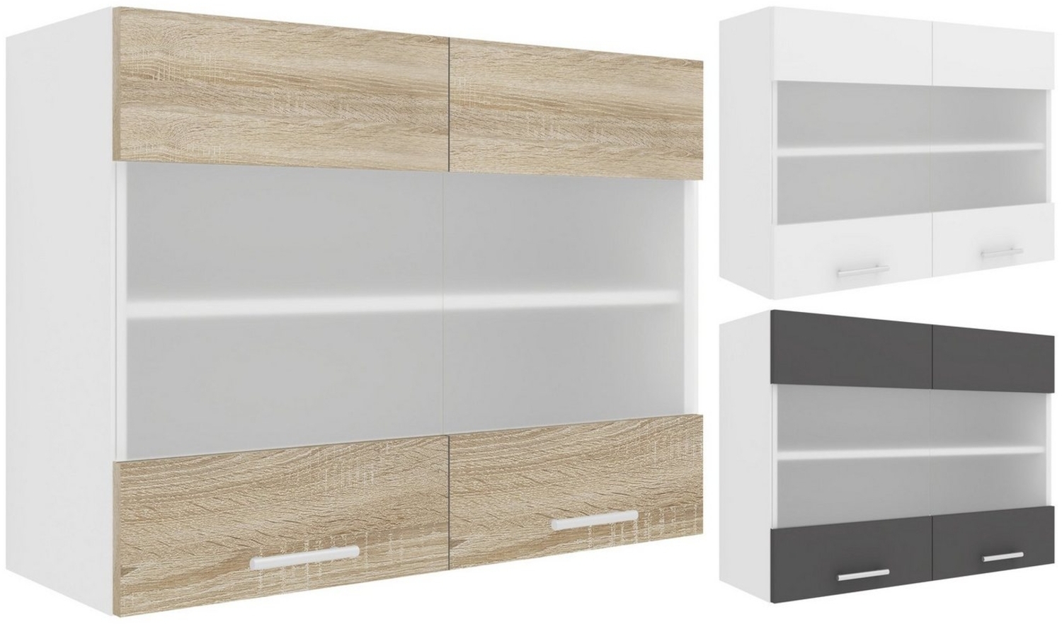 VCM Küchenschrank Breite 80 cm Matt Glastür Hängeschrank Küche Küchenmöbel Esilo Weiß/Sonoma-Eiche Bild 1