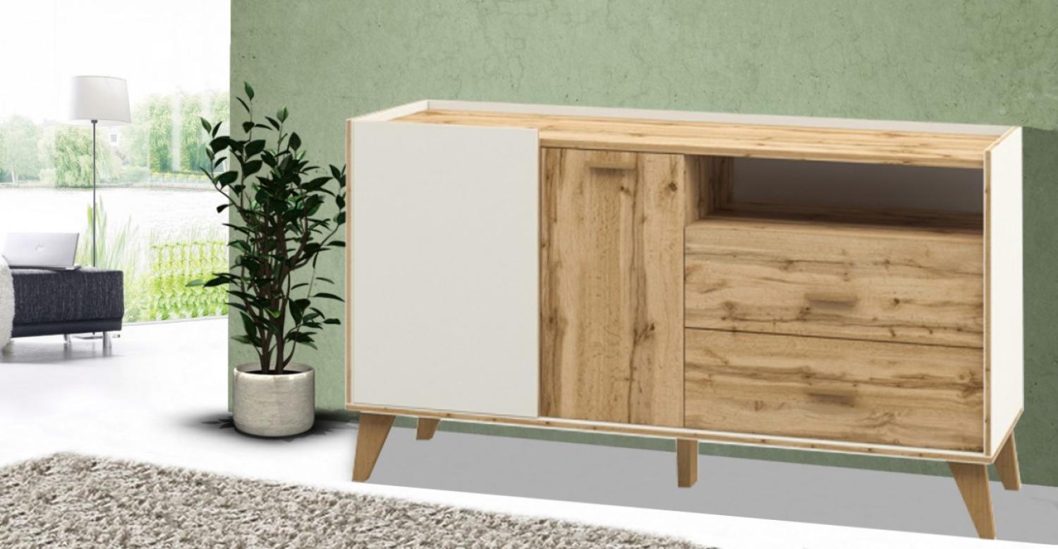 Sideboard Wohnzimmer Kommode Anrichte Skandi 134cm weiß wotan eiche Bild 1