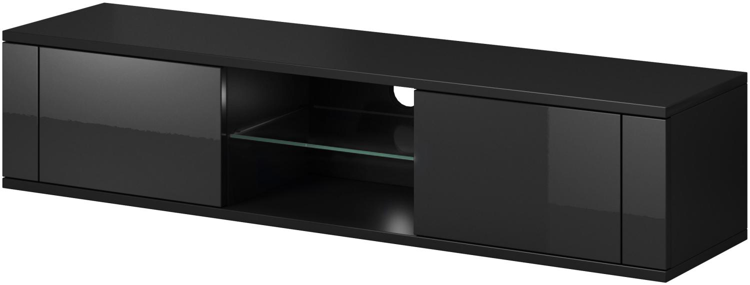 Domando Lowboard Carpi Modern für Wohnzimmer Breite 140cm, Push-to-open-System, Schwarz Matt und Schwarz Hochglanz Bild 1