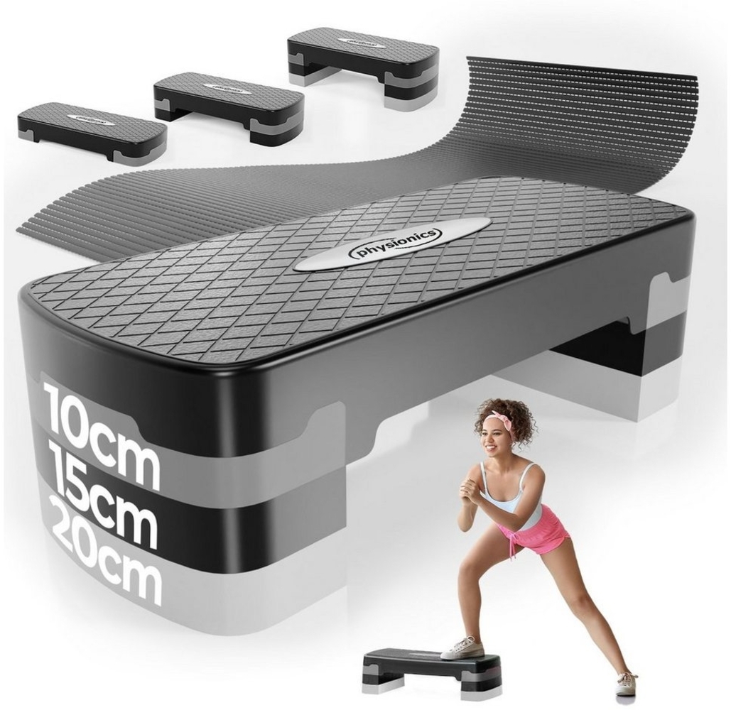 Physionics Stepper Aerobic Steppbrett - 3 Stufen (10/15/20cm), Anti-Rutsch Gummibezug Bild 1