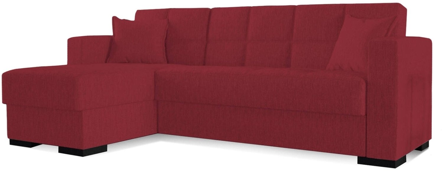 Dmora Schlafsofa mit Halbinsel Armadillo, Wende-Ecksofa, Wohnzimmersofa mit Chaiselongue und 2 Kissen, 230 x 150 x 81 cm, Rot Bild 1