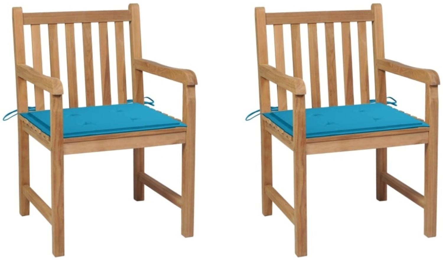 vidaXL Gartenstühle 2 Stk. mit Blauen Kissen Massivholz Teak 3062734 Bild 1