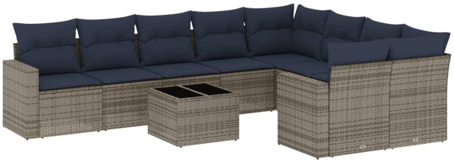 vidaXL 10-tlg. Garten-Sofagarnitur mit Kissen Grau Poly Rattan 3219441 Bild 1