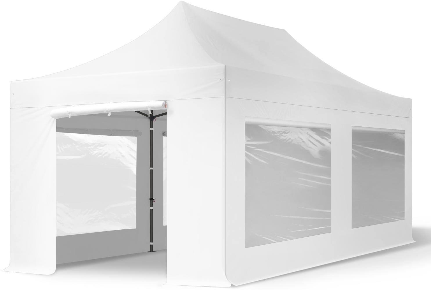 3x6 m Faltpavillon, PREMIUM Stahl 40mm, Seitenteile mit Panoramafenstern, weiß Bild 1