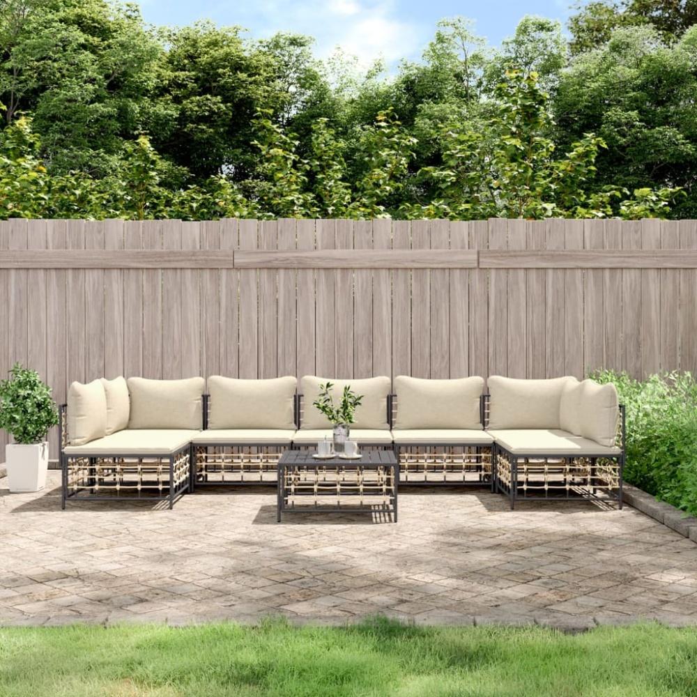 vidaXL 8-tlg. Garten-Lounge-Set mit Kissen Anthrazit Poly Rattan Bild 1