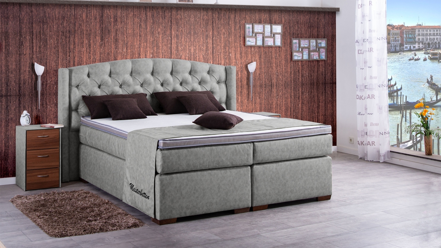 Meisterbetten Boxspringbett Magi 240x200 in MS-Silver Grey, Matratzenbezug Nano, Ergoflex-Topper Bild 1