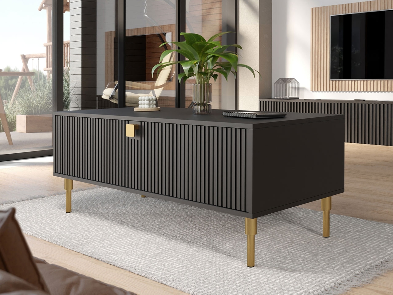 Couchtisch Duconi 05, Schwarz/Gold, 120x55 cm Bild 1